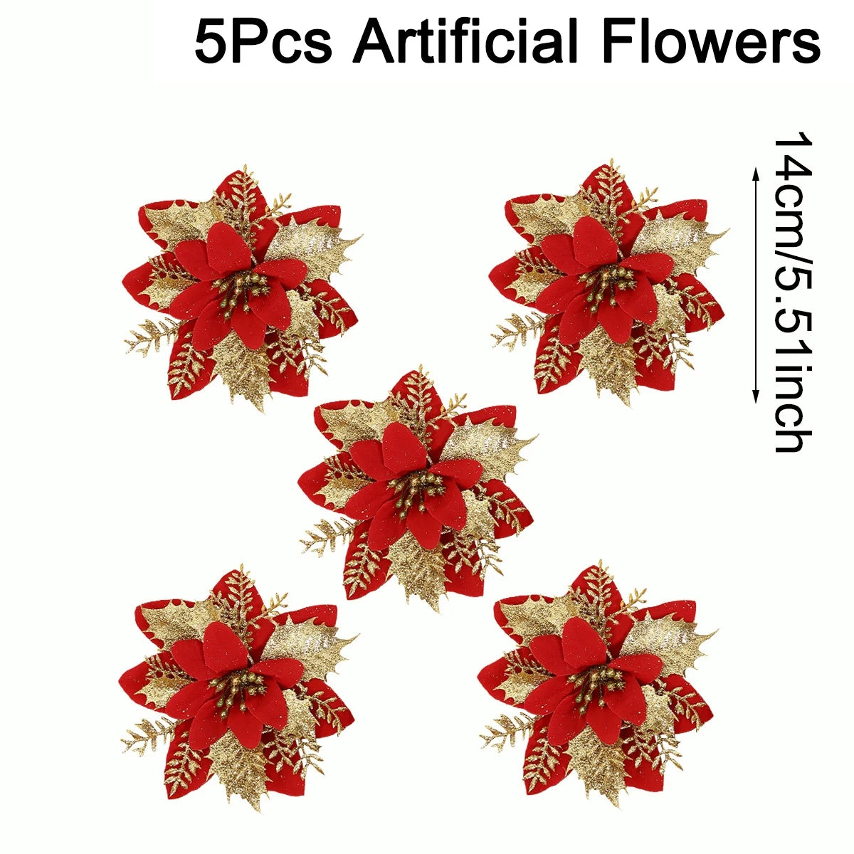 Weihnachts-Glitzerblumen, künstliche Blumen, Weihnachtsbaumschmuck für Zuhause, 2025, Baum-Anhänger, Ornamente, Navidad, Neujahr 2026, Geschenk