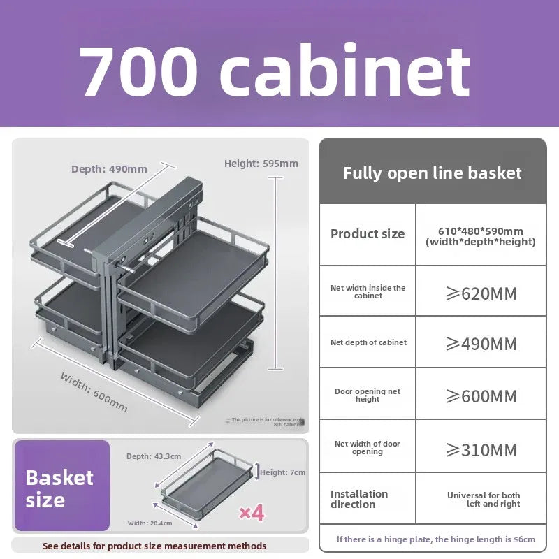 Eckkorb, Küchenschrank, komplett ausziehbar, Aufbewahrungsregal mit zwei Schubladen, Eckkorb