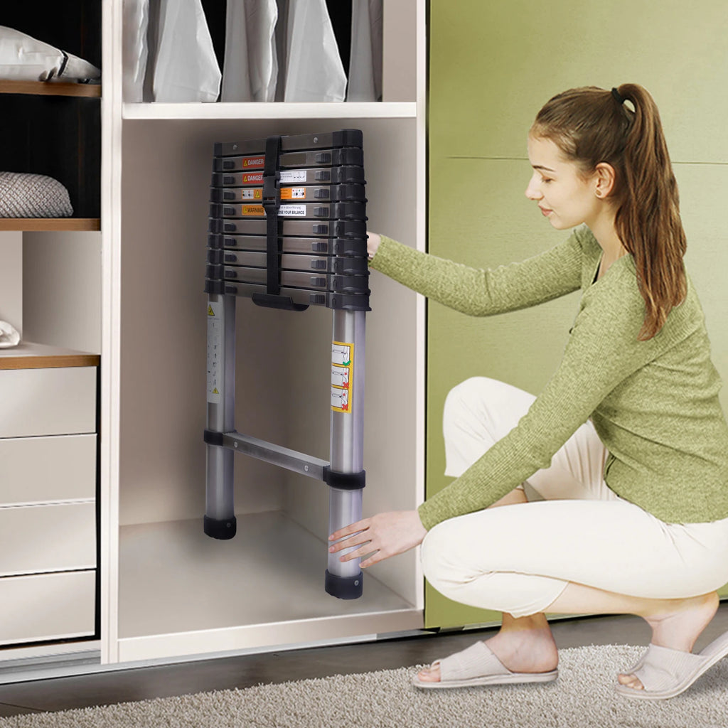 DayPlus Teleskopleiter, Klappleiter aus Edelstahl, tragbar, ausziehbar, Kapazität der Loft-Leiter, maximale Belastung 150 kg/330 lb, EN131