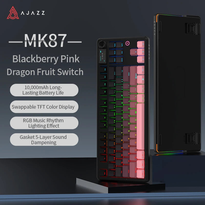 AJAZZ MK87 Drahtlose mechanische Tastatur 75 % Tri-Mode RGB PBT Tastenkappen Hot-Swap-Gaming-Tastaturdichtung 10000 mAh für Gamer PC/Mac