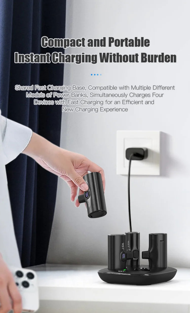 4 x 5000 mAh Mini-Powerbank mit Ladestation, tragbar, PD 20 W, Schnellladegerät, Powerbank für iPhone 16 x Samsung Xiaomi Poverbank