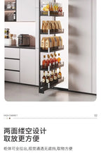 Seitlicher Zugkorb mit hohem Schrank, Kühlschrank-Fugenregal, extrem schmaler Snack-Schrank, Schublade, tiefe Küche, schmale Schränke