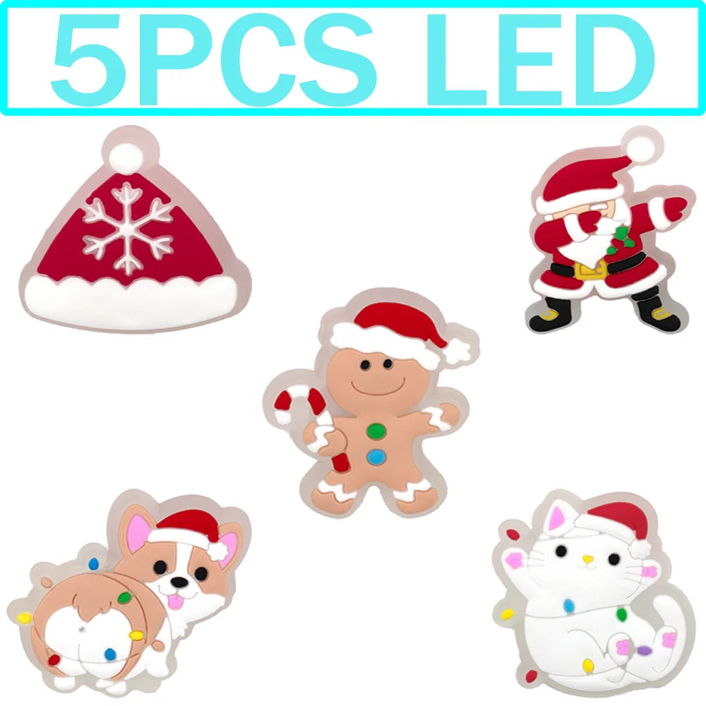 1–5 Stück neue Weihnachts-LED-Schuhanhänger, niedlicher Weihnachtsmann, Katze und Hund, Pin-Zubehör für Sandalen, Schuh-Clogs, Schnalle, Weihnachtsgeschenke