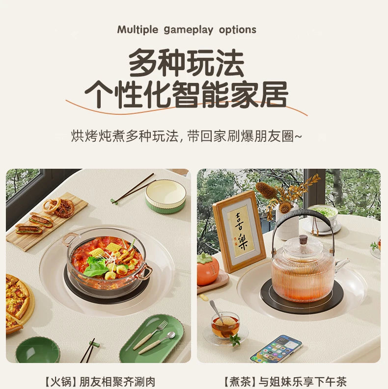 Multifunktionaler Couchtisch aus massivem Holz, hochwertiger integrierter Tisch mit Elektrogehäuse für Herd, Tee und Grill