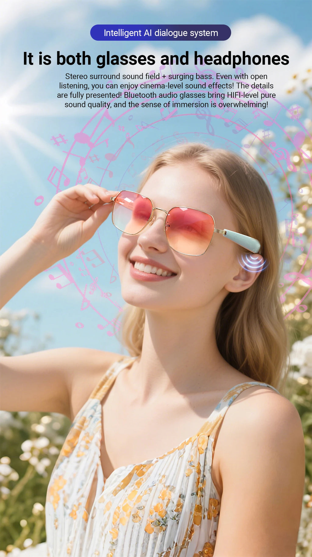 GY200 Smart Glasses 100+ Online-Sprache AI Automatische Dialogübersetzung Bluetooth-Brille mit Lautsprecher Sport UV-Schutz