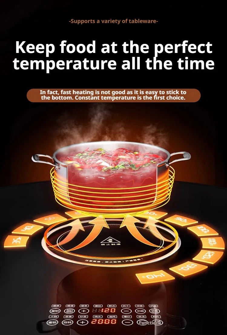 Elektrisches Speisenwärmbrett für den Haushalt, runder multifunktionaler Esstisch mit konstanter Temperatur und Hot-Pot-Heizplatte