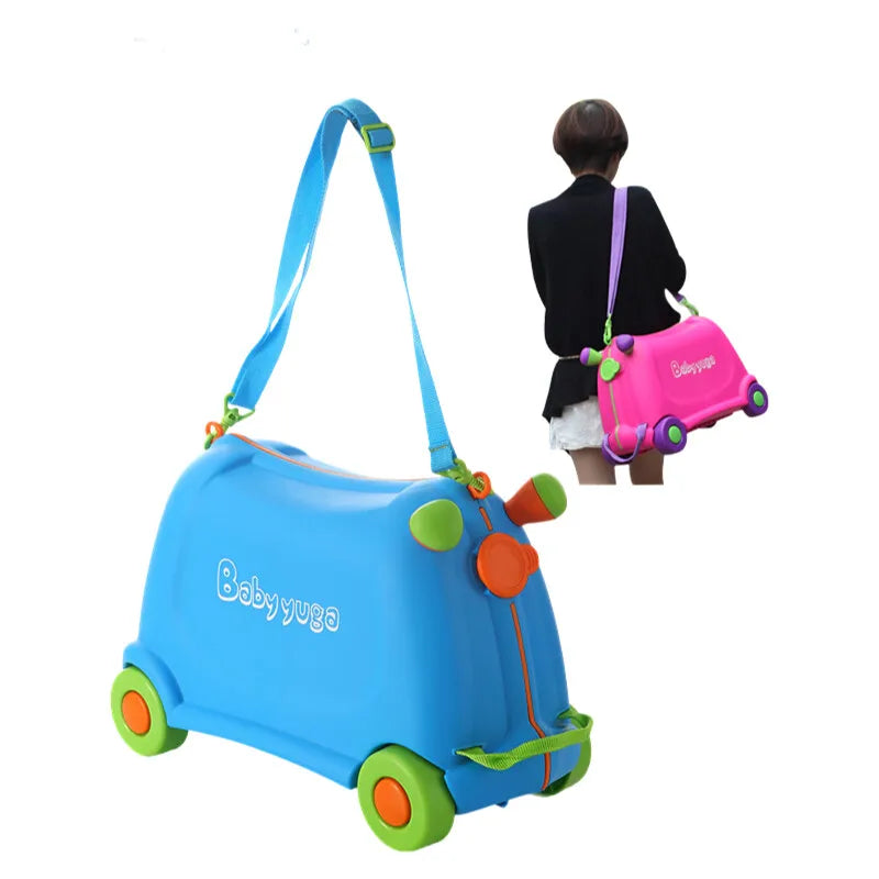 Ride-On Kindergepäck mit geräuschlosen Rädern, Cartoon-Aufbewahrungsbox, Spielzeugkoffer, stapelbares Design für Zuhause/Reisen (Jungen/Mädchen)