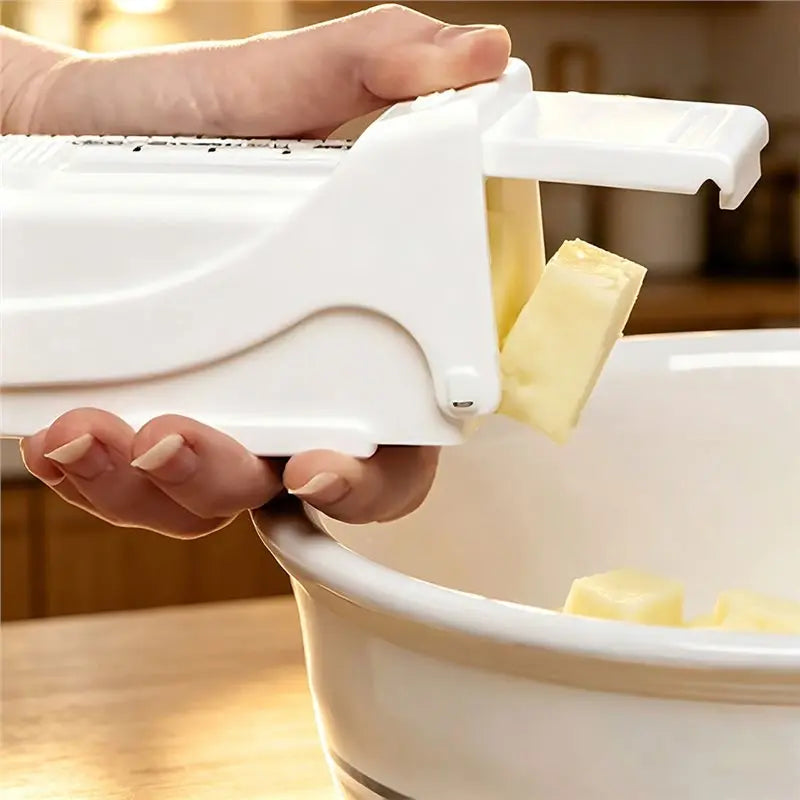Verstellbarer Butterschneider mit Edelstahlklinge – Einstellbare Größe, Messfunktion | ABS + Edelstahl | Küche & Backen