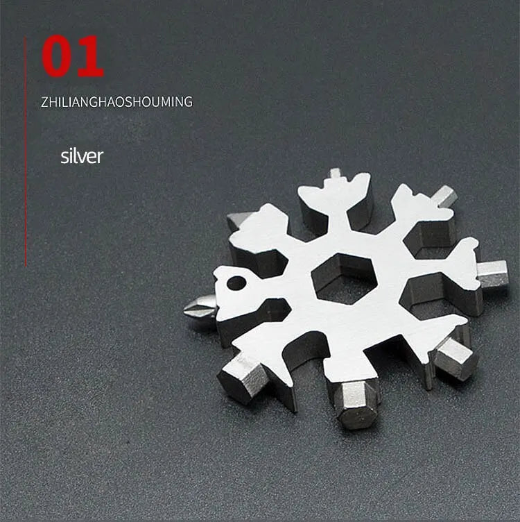 Multifunktionaler Schneeflockenschlüssel, Werkzeugstahl, achteckiger Sechskant, tragbar, 18-in-1-Mini-Universalschlüssel