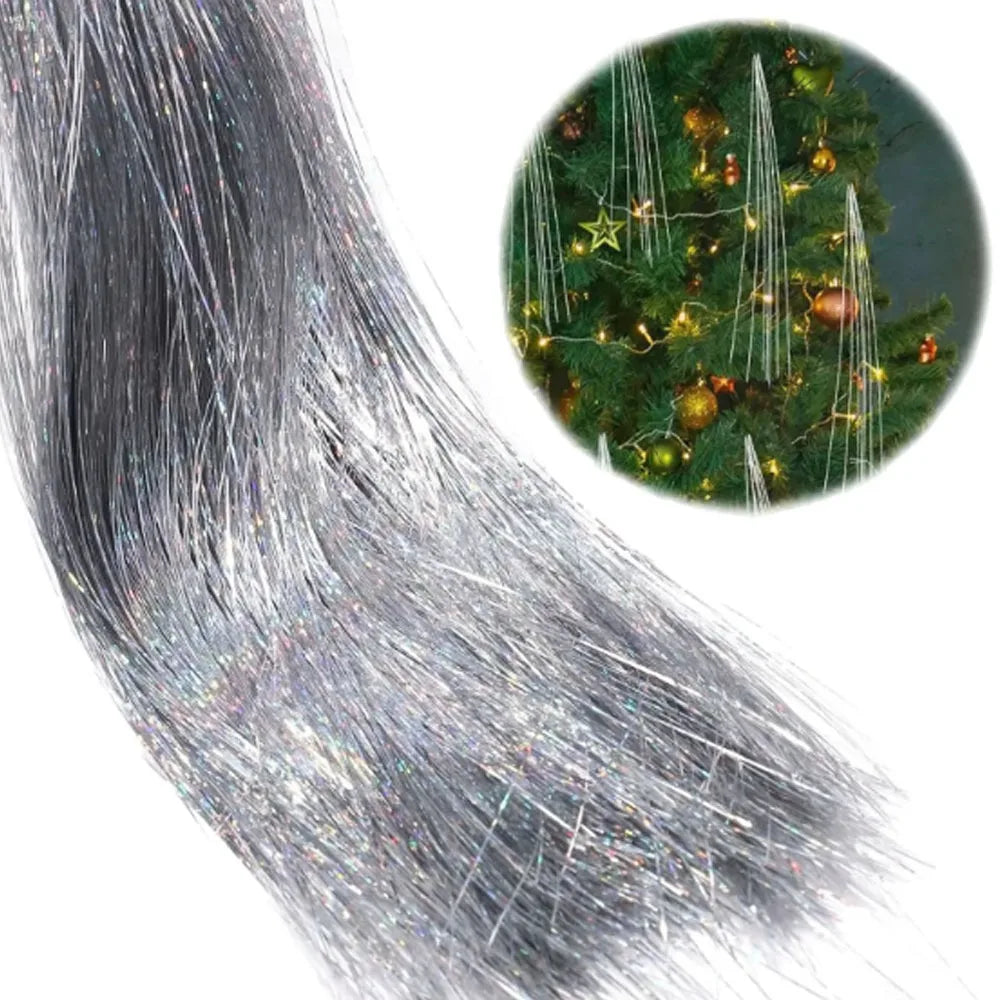 Wiederverwendbarer Weihnachtsbaum aus Metalldraht, Festivals, Dekor, silberfarben, Weihnachtsbaum, Lametta, Eiszapfen, schillernde Goldfarbe