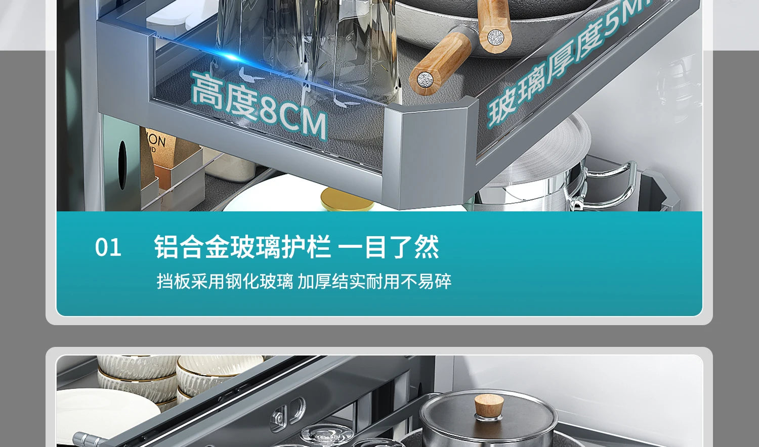 Eckkorb, Küchenschrank, komplett ausziehbar, Aufbewahrungsregal mit zwei Schubladen, Eckkorb