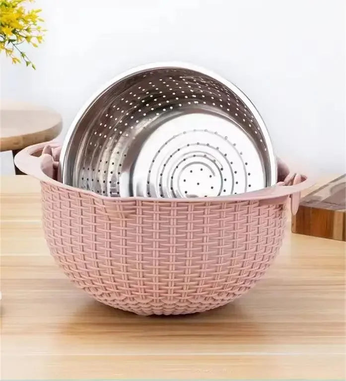 YTYIN Edelstahl-Drehsieb & Abtropfkorb – 31cm, Drehbar, Nachhaltig | Küche | Rosa, Blau, Beige & Grün