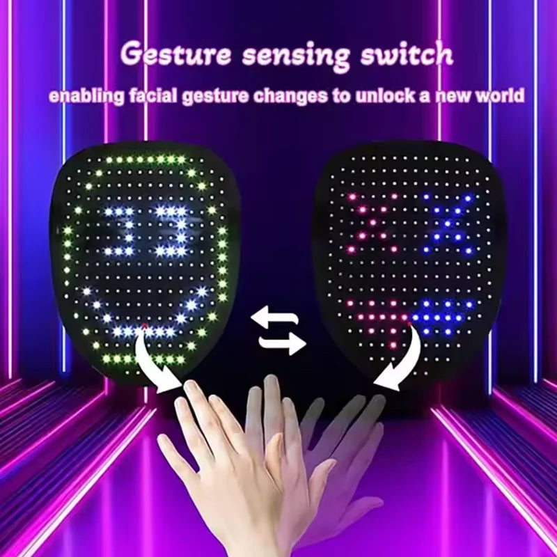LED-Maske mit Gestenerkennung – 234 RGB-LEDs, 50 Muster, USB-C | Halloween Cosplay