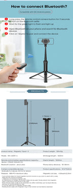 VRIG Magnetisches Selfie Stick Stativ – 1,5m, MagSafe, Bluetooth-Fernbedienung | iPhone & Android
