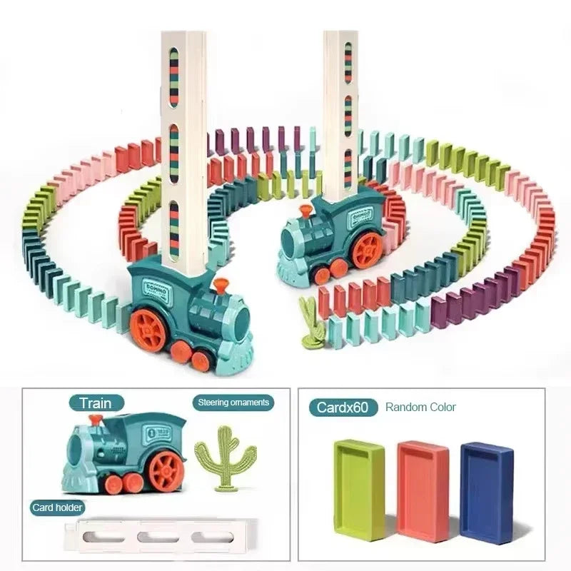 Automatische Verlegung Domino Zug Elektrische Auto Ziegel Blöcke Kits Kreative Spiele Intelligenz Pädagogisches DIY Spielzeug Kinder Geburtstag Geschenk