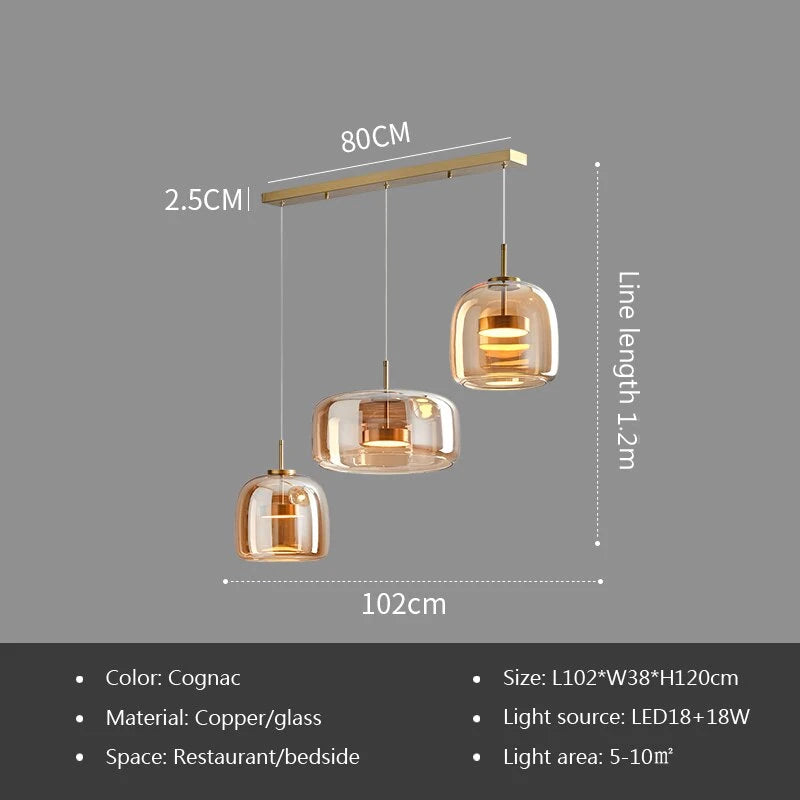 Moderne LED-Pendelleuchte aus Glas, rauchgrau, bernsteinfarben, 15/26/38 cm, Esstisch, Hotellobby, Schlafzimmer, Innenlampe, Heimleuchte, Dekoration