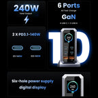240 W GaN Ladegerät PD3.1 140 W USB Typ C 6 Ports PPS PD Desktop Schnellladestation für MacBook Laptops Tablet iPhone Samsung