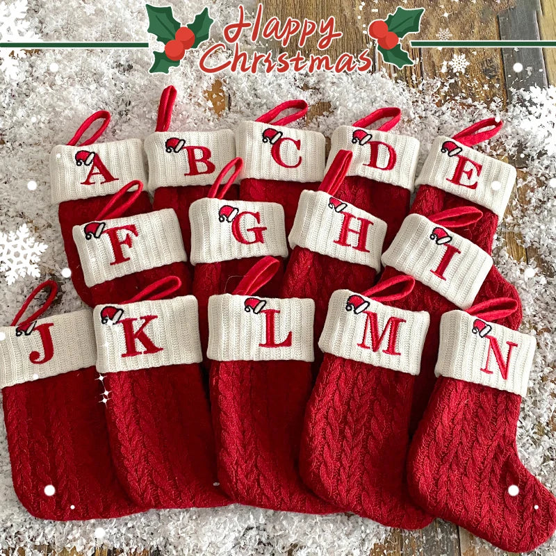 Weihnachtsstrumpf Stricken Schneeflocke Buchstaben Socken Weihnachtsdekoration für Zuhause Weihnachten Alphabet Stricksocke Neujahrsgeschenk