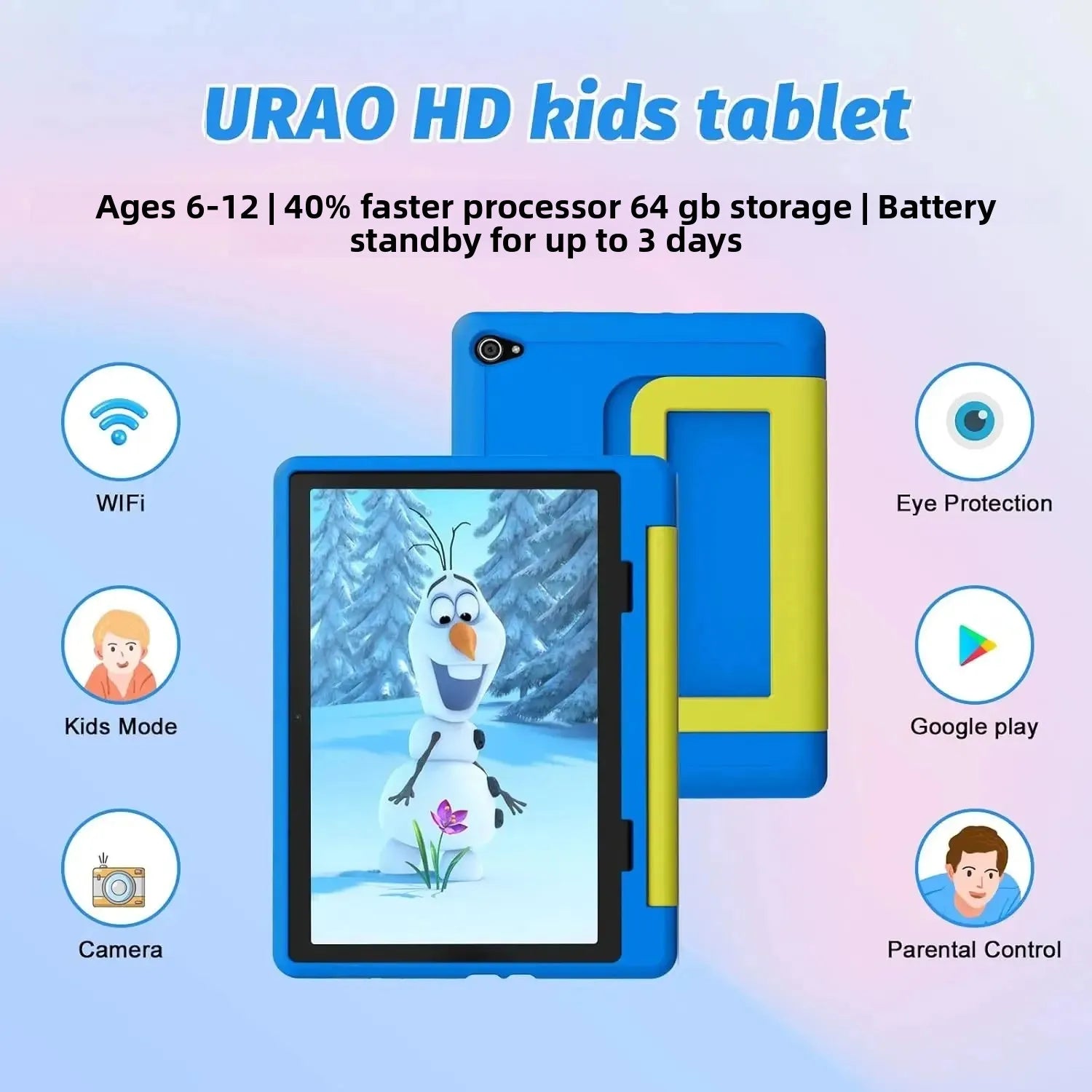 Kinder-Tablet, Android 15 Tablet für Kinder, 10 Zoll, 8 GB + 64 GB, 8-adrig, mit Hülle, 1 TB TF, erweiterbar, für Kleinkinder, Kinder, Elternkontrolle