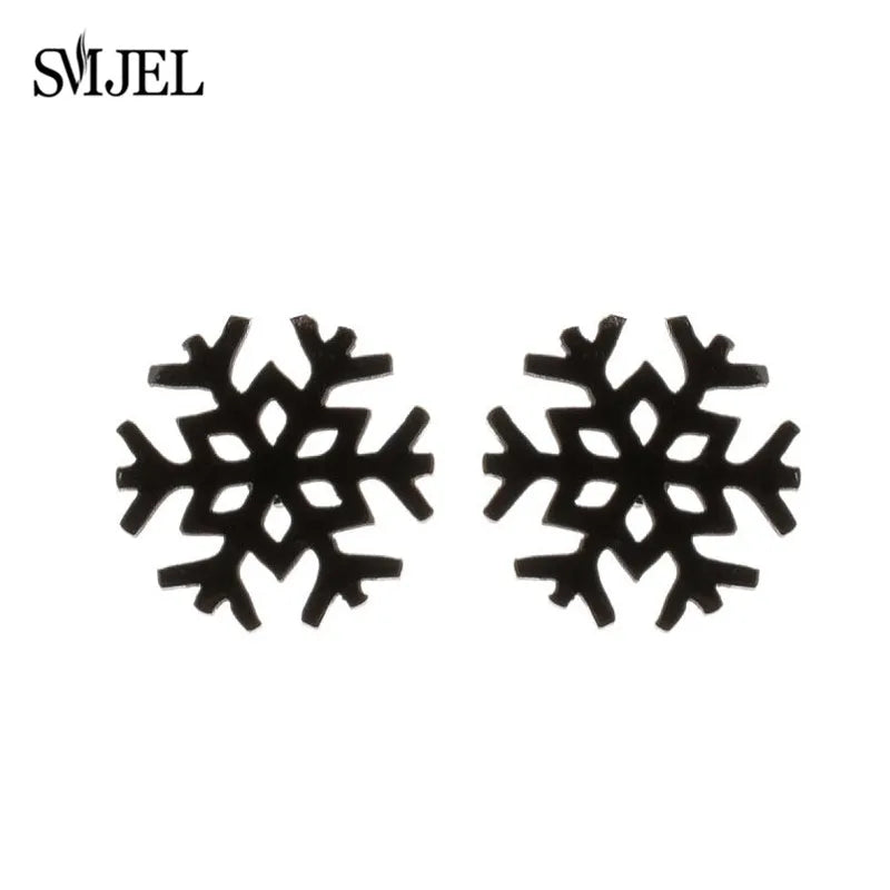 SMJEL Niedliche Tier-Hirsch-Ohrstecker, kleine Lebkuchenmann-Schneeflocken-Ohrringe für Mädchen, Edelstahl, Weihnachtsschmuck, Brincos