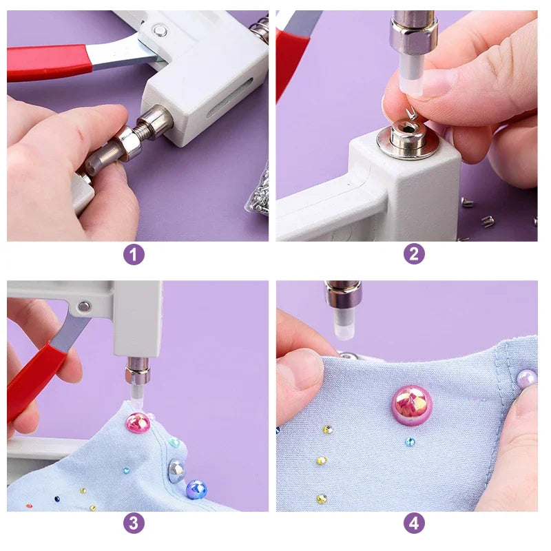 Perlen-Nieten-Setzmaschine für DIY – Halbperlen auf Kleidung, Taschen & Schmuck | inkl. 1000 Nieten