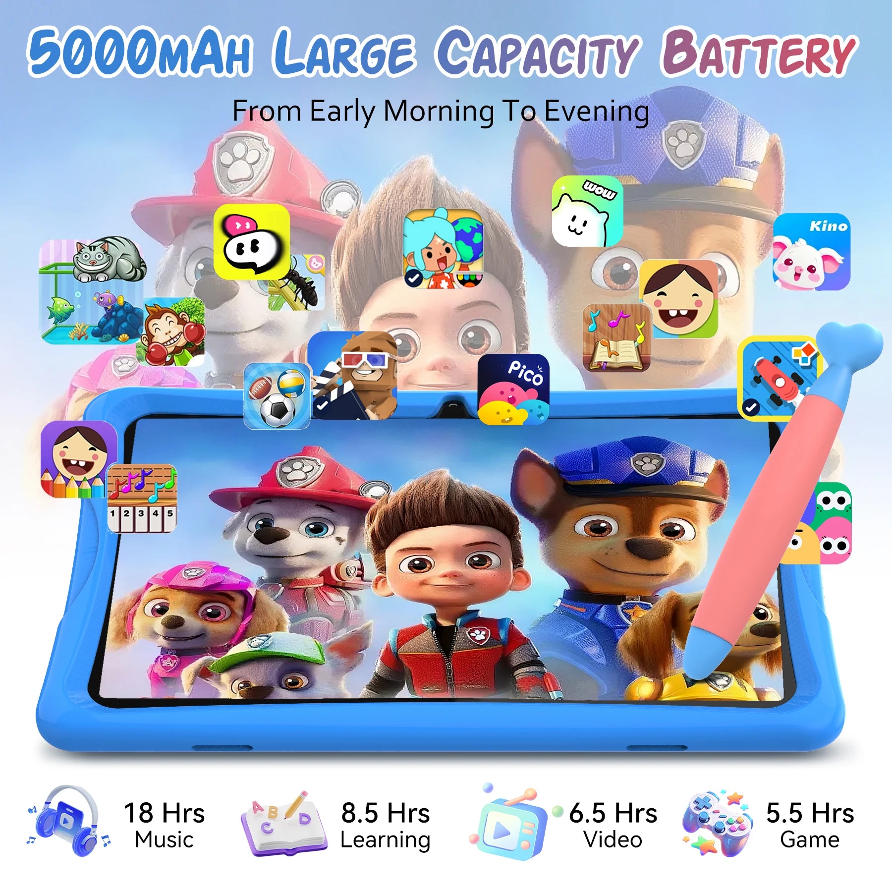 TABWEE K10 Kinder-Tablet 10'' Android 15, 4 GB RAM + 8 GB erweiterbar, 64 GB ROM, 5G WiFi, Widevine L1, 5000 mAh Kinder-Tablet-PC
