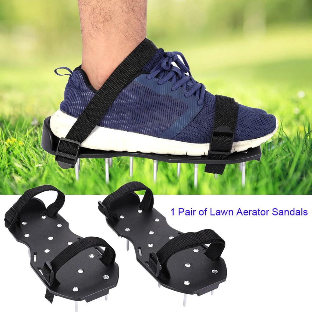 Rasenbelüfter-Schuhe, 1 Paar Rasenbelüfter-Sandalen, robuste Gras-Schuhe mit Spikes und Kunststoffschnalle, Gartenwerkzeug, Rasensandalen