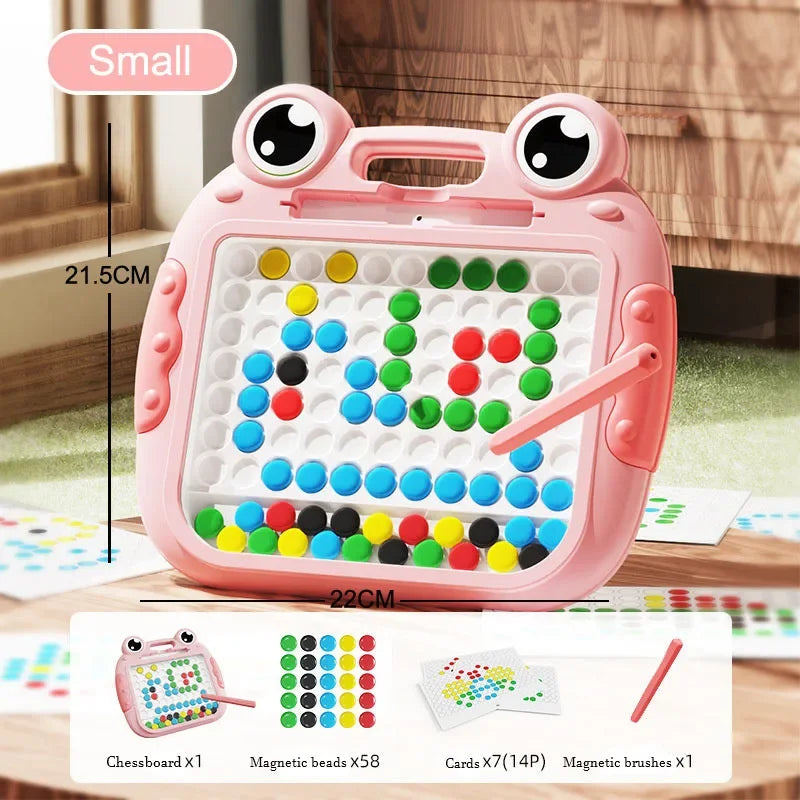 Montessori Kinder, Magnetisches Zeichenbrett, Spielzeug mit Magnetperlen und Stift, Niedliche Frösche, Großes Doodle-Brett für Kinder, Lernspielzeug