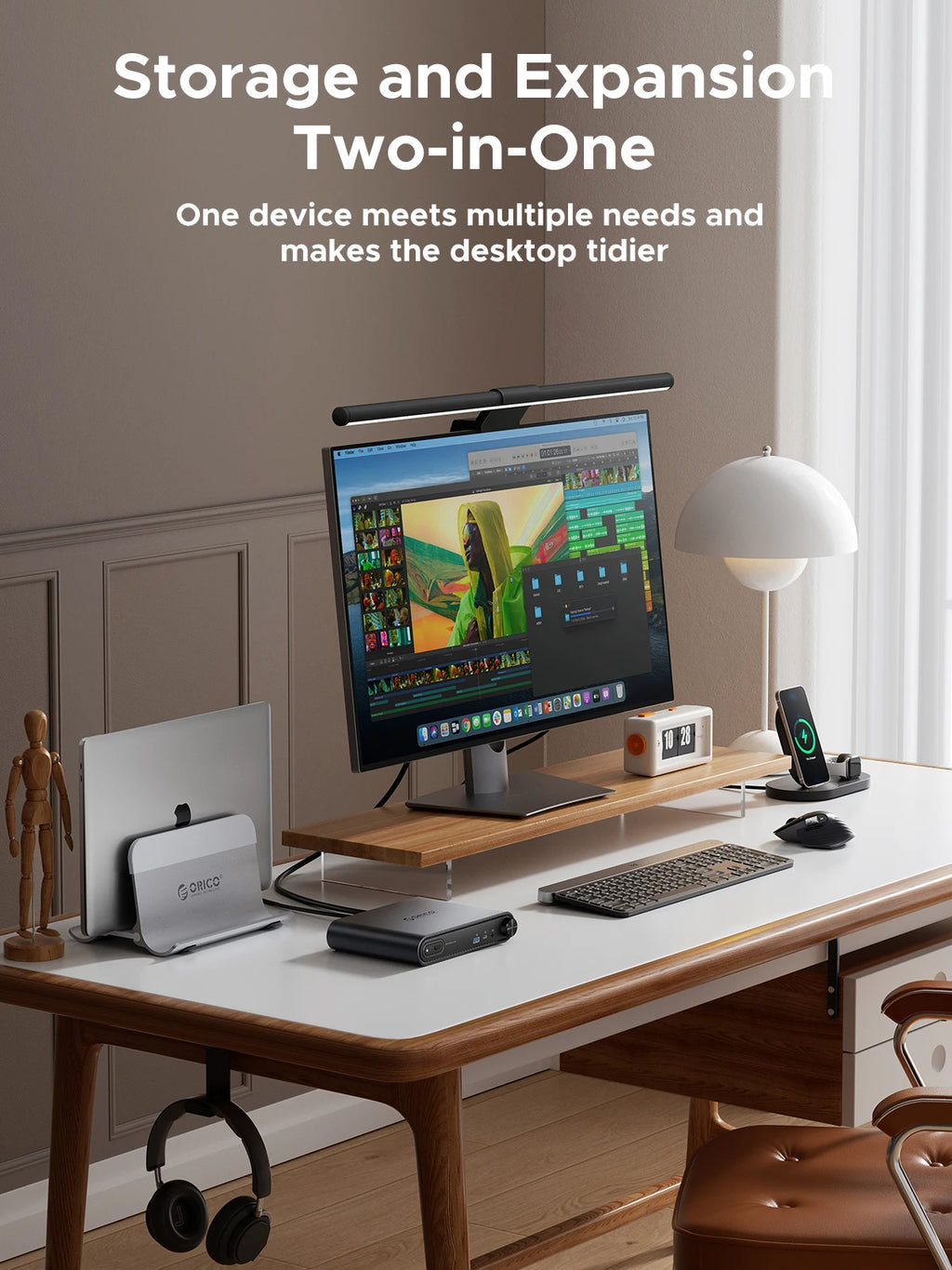 ORICO 10-in-1-USB-C-Dockingstation mit M.2-SSD-Gehäuse PD100W-Lade-Ethernet 4K60 Hz HDMI-Com 3,5-mm-Audiovolumeregler