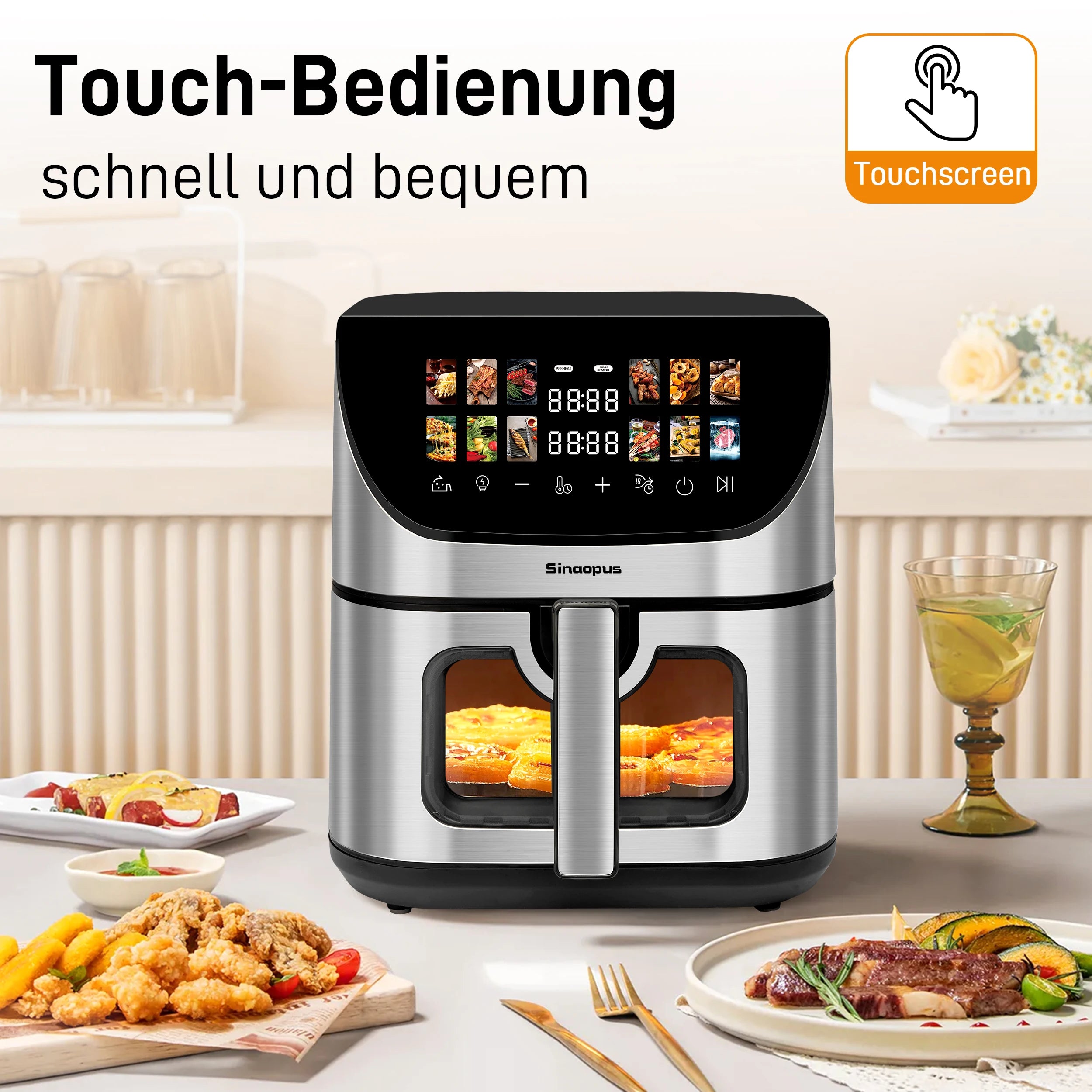 8-Liter-Heißluftfritteuse mit Sichtfenster und Backofen