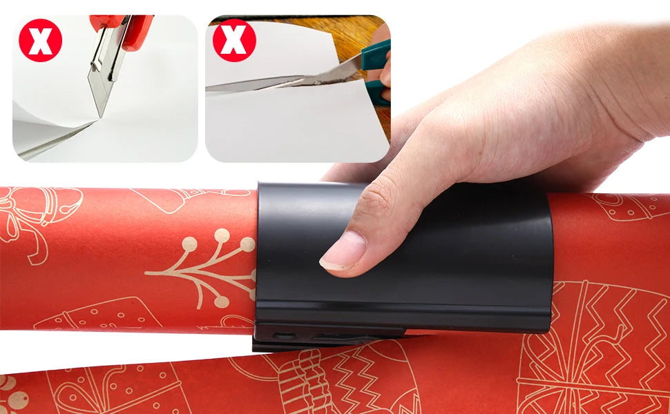 Coupe-papier cadeau coulissant HORN - Coupe-papier cadeau facile à glisser pour Noël et les anniversaires, ABS durable, orange/noir