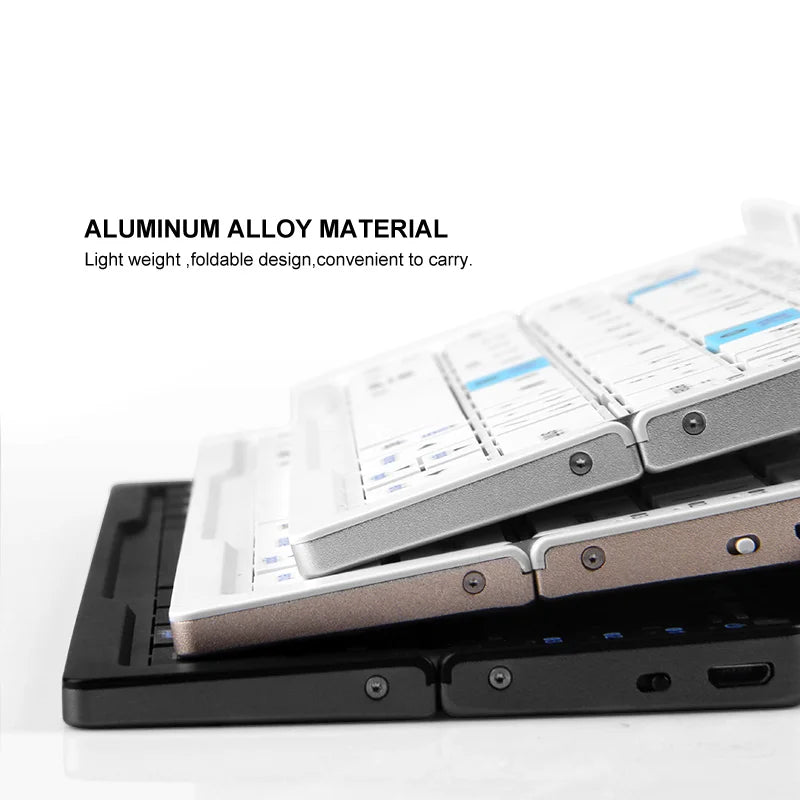 BOW Mini-Klapp-Bluetooth-Tastatur, kabellose Tastatur, unterstützt 3 Geräte mit Ständer, wiederaufladbare faltbare Tastatur für Telefon, Tablet