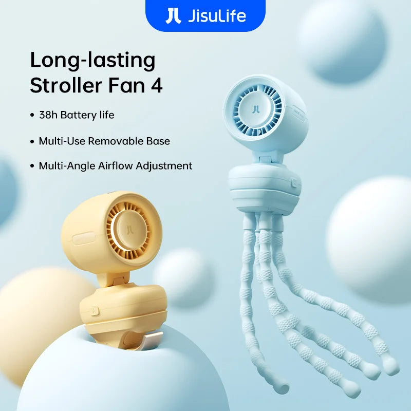 JISULIFE Kinderwagenventilator FSL04R – 5000mAh, 5 Stufen, Nachtlicht, LED, flexibel