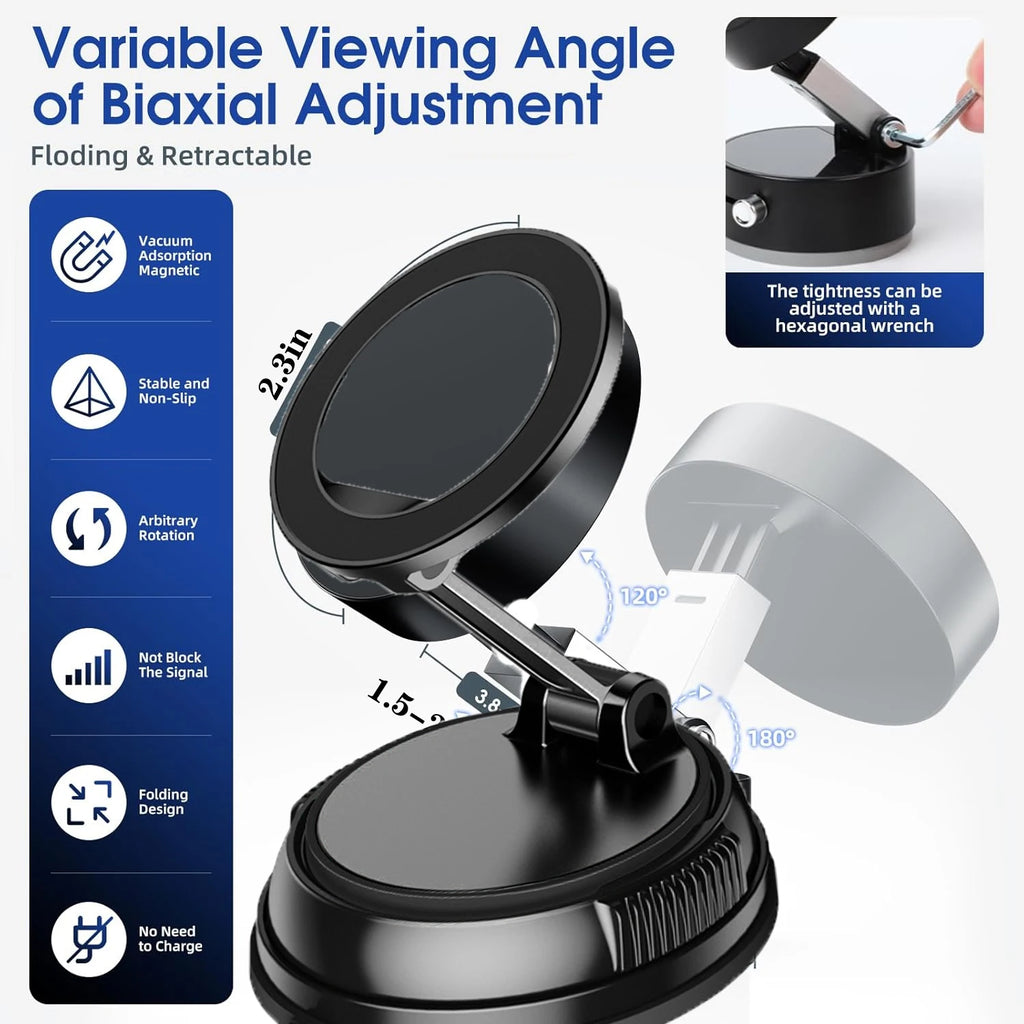 Vakuum-Magnet-Telefonhalter, Magsafe-Saugnapf-Telefonhalter, 360 ° verstellbarer magnetischer Telefonhalter, faltbar im Taschenformat