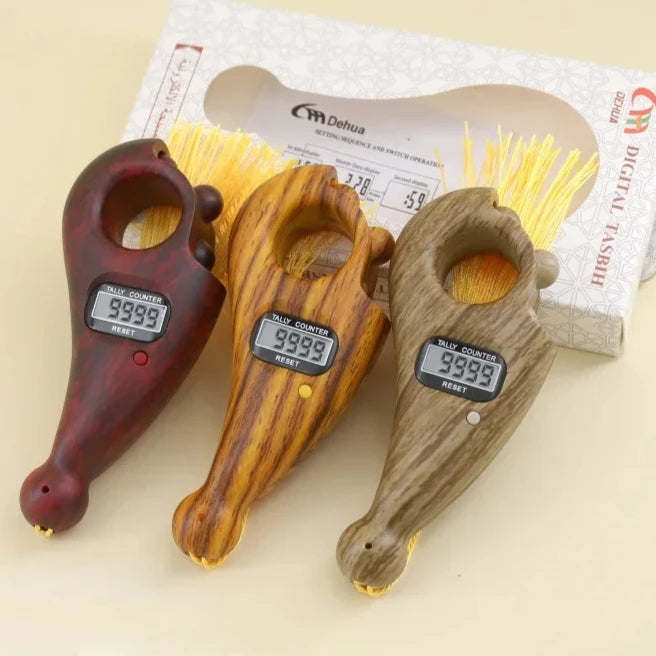 Digitaler Tasbih-Zähler aus Holz – LCD, 0–9999, Gebet & Meditation, 3 Holzfarben