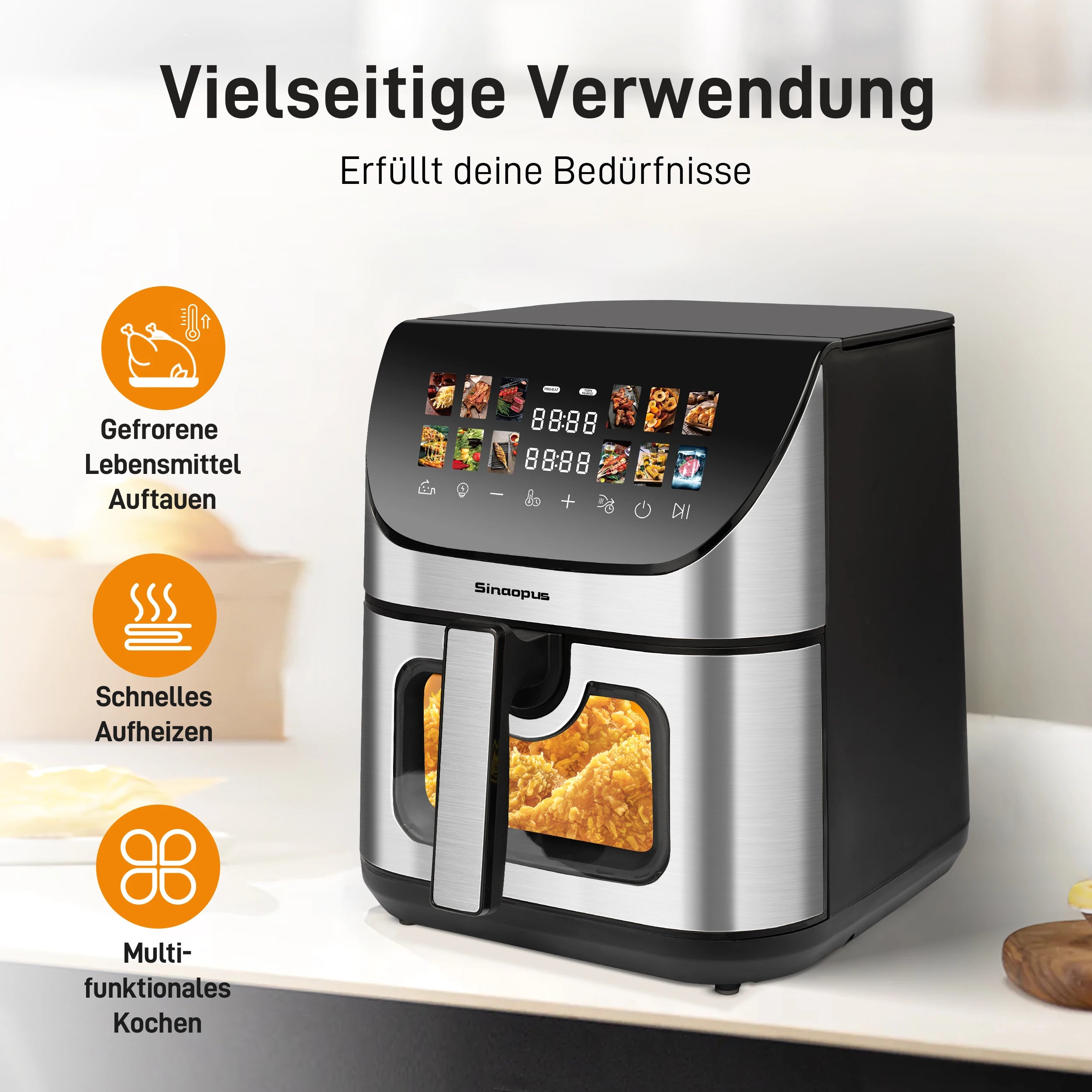 8-Liter-Heißluftfritteuse mit Sichtfenster und Backofen