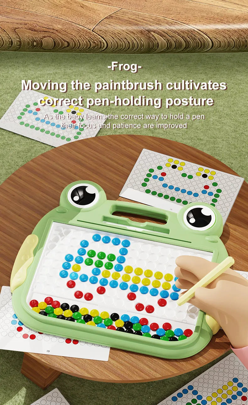Montessori Kinder, Magnetisches Zeichenbrett, Spielzeug mit Magnetperlen und Stift, Niedliche Frösche, Großes Doodle-Brett für Kinder, Lernspielzeug