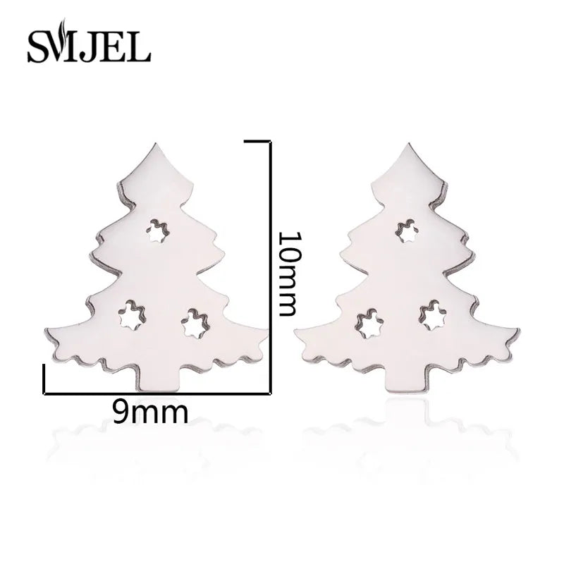 SMJEL Niedliche Tier-Hirsch-Ohrstecker, kleine Lebkuchenmann-Schneeflocken-Ohrringe für Mädchen, Edelstahl, Weihnachtsschmuck, Brincos