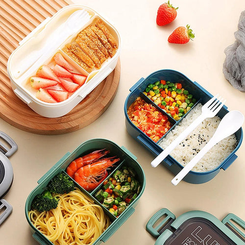 1200ml 2-lagige Bento-Brotdose mit Löffel gabel, tragbare auslaufs ichere Büro camping für Kinder mit hoher Kapazität