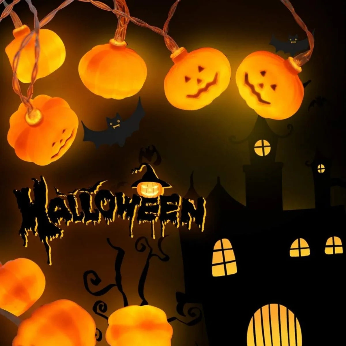 Halloween 3D-Kürbis-Lichterkette – Warmweiße LED-Deko | 1,5m / 3m