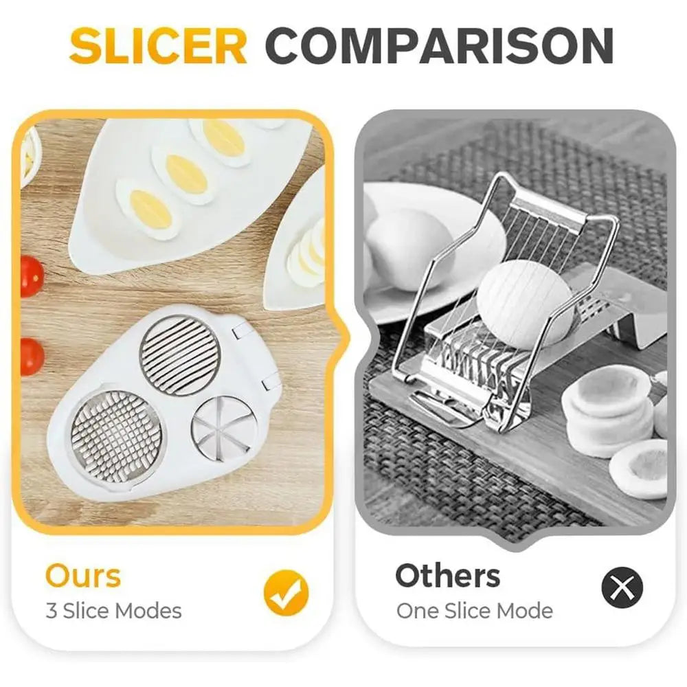 Eierschneider, 3-Wege-Schneider für gekochte Eier, Edelstahldraht, Multifunktions-Küchenmaschine, Küchenzerkleinerer, Werkzeug mit Behälter