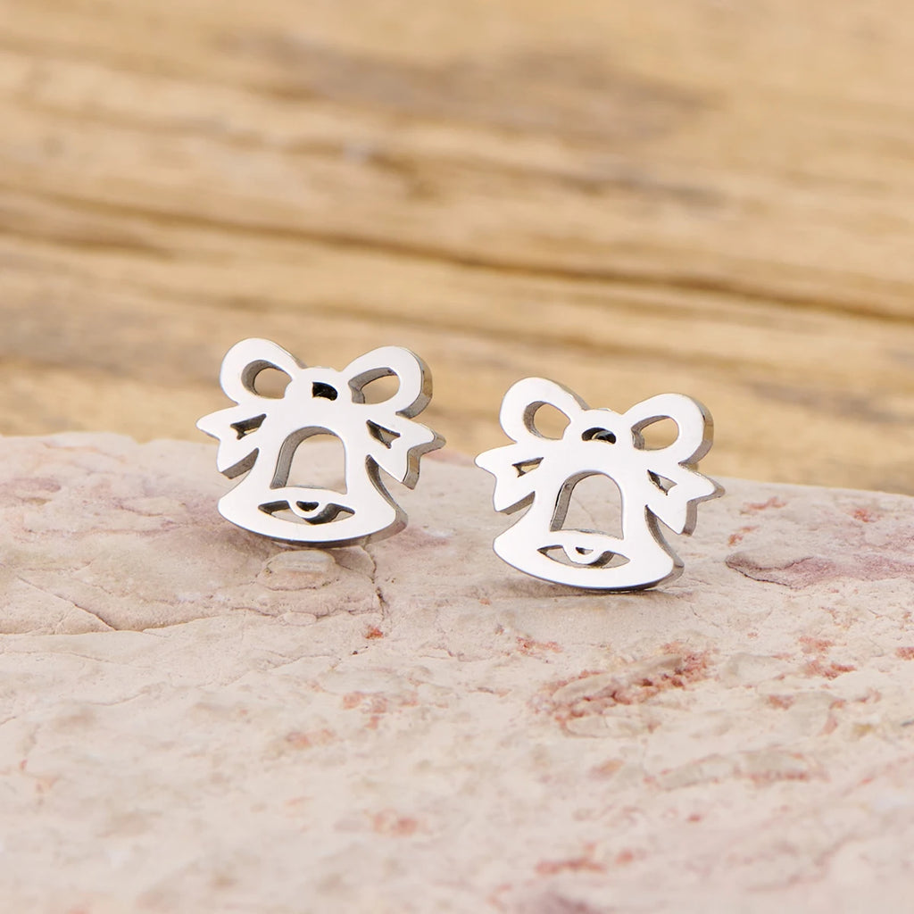 Shuangshuo 1 Paar Ohrstecker mit Schleife, Weihnachtsbaum, Elch, Jingle Bell, für Damen, Edelstahl, Ohrringe, Schmuck, 2025, Weihnachtsgeschenk