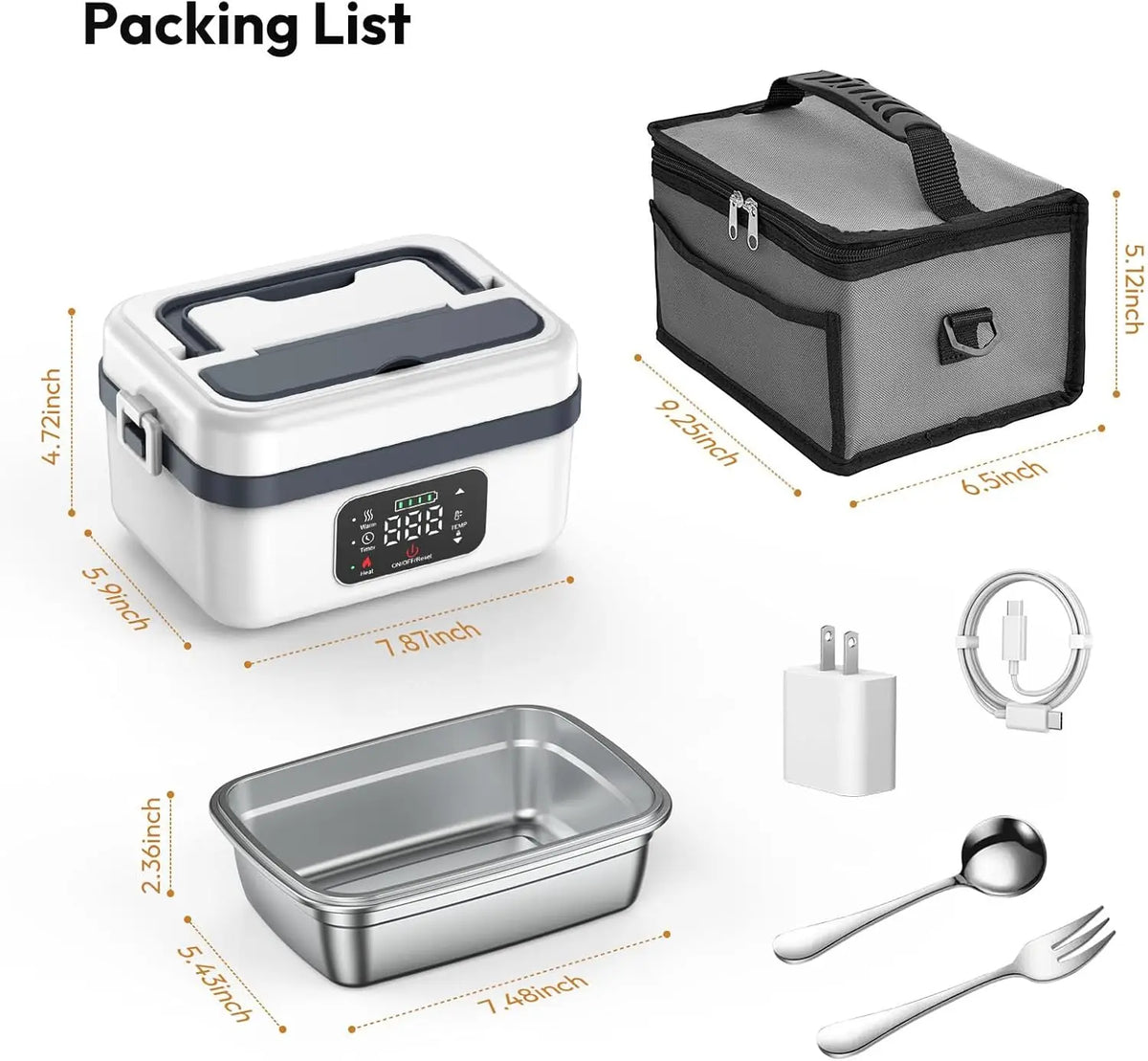 Betuyoo Kabellose Selbsterhitzende Lunchbox – 16.000mAh, 1L, Edelstahl, Powerbank-Funktion | Schwarz & Elfenbein