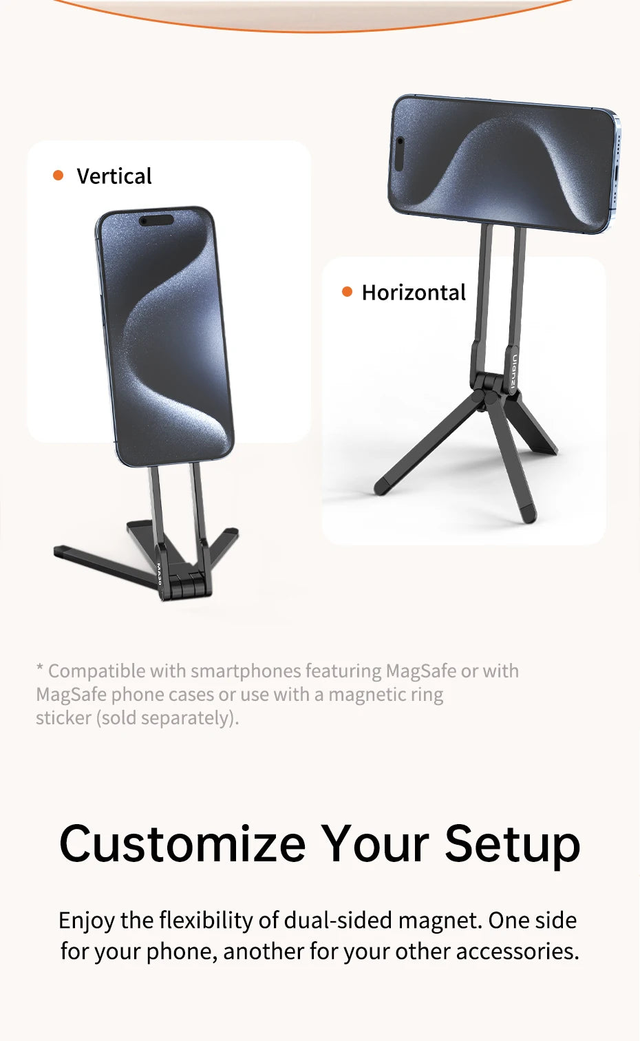 Ulanzi MA30 Magsafe Telefonstativ, doppelseitiger magnetischer Telefonhalter, Telefonständer für iPhone 16, 15, Outdoor-Reisen, Vlog, Live-Streaming