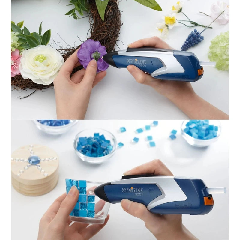 Deutsches STEINEL wiederaufladbares kabelloses Heißklebepistole mit 3 Klebestiften, tragbares Mini-Reparaturwerkzeug-Set, Klebegreifer, DIY NEO1