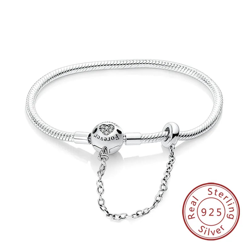 Original-Armband aus 925er-Sterlingsilber, 17–20 cm, Liebesherz, Pavé-Zirkonia-Armband für Frauen, DIY-Charm-Schmuck, Geschenke