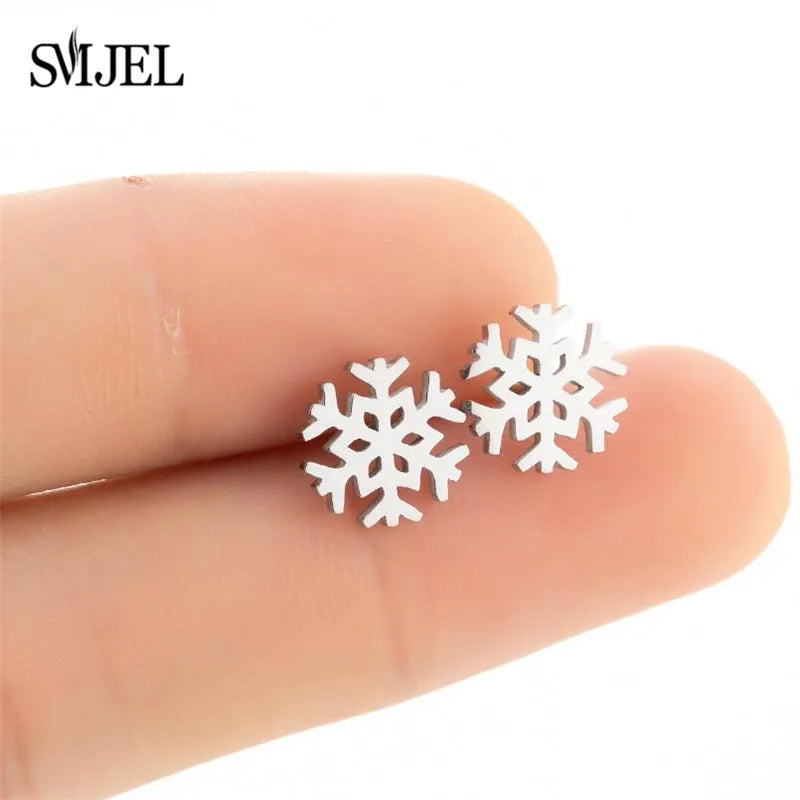 SMJEL Niedliche Tier-Hirsch-Ohrstecker, kleine Lebkuchenmann-Schneeflocken-Ohrringe für Mädchen, Edelstahl, Weihnachtsschmuck, Brincos