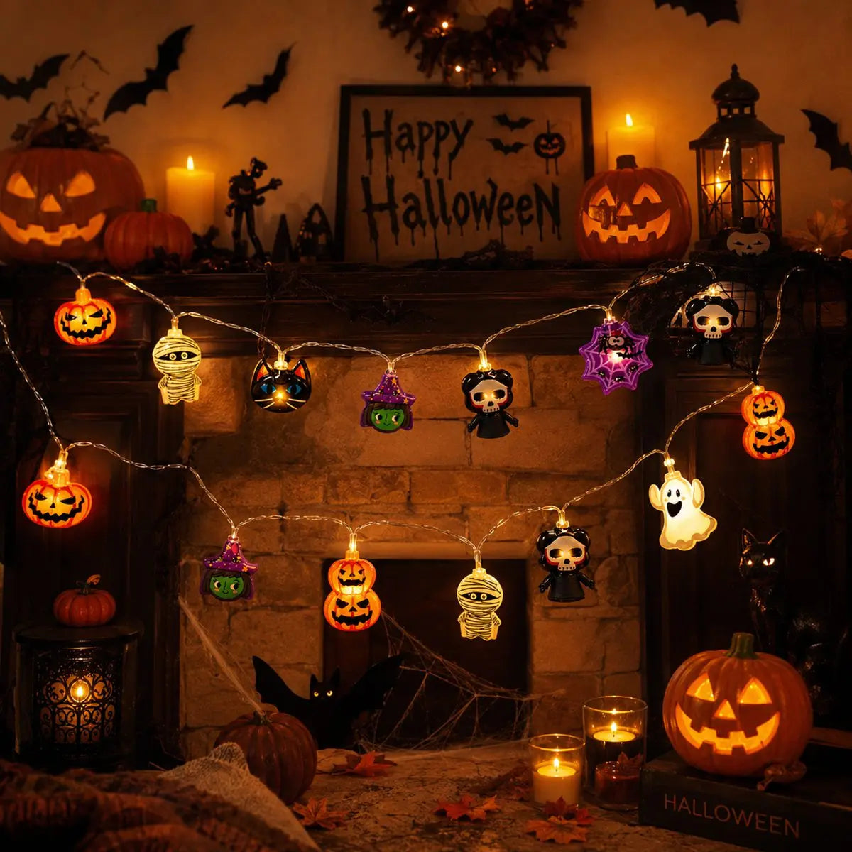 Halloween LED-Lichterkette – Geister, Kürbisse & Skelette | 1,5m / 3m / 4,5m
