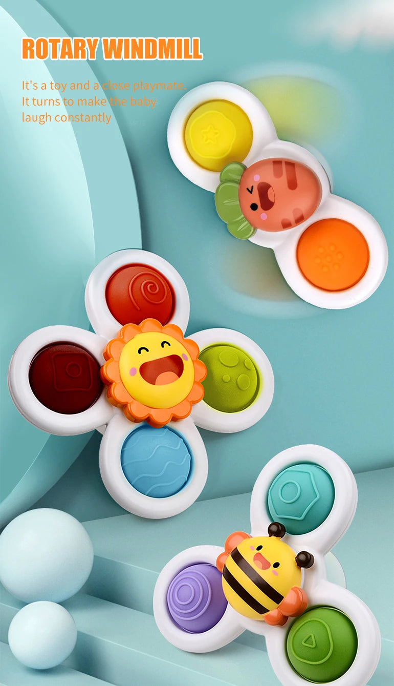 3Pcs Cartoon Insekt Zappeln Saugnapf Spinner Spielzeug Set Pädagogisches Rotierenden Rassel Baby Bad Spielzeug für Kinder