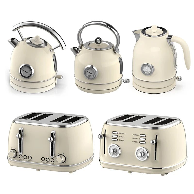 Retro-Frühstücksset, Geräte, 4-Scheiben-Toaster, elektrischer Wasserkocher und Toaster-Set, Saftmixer